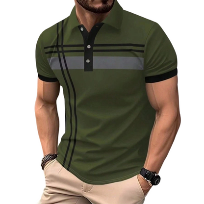 Men's Striped Short Sleeve Collared Top