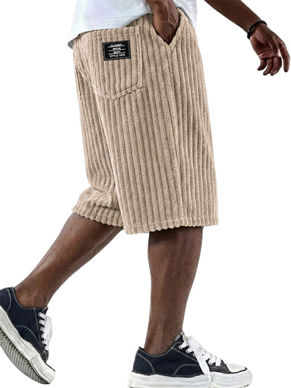 Men's Vintage Corduroy Shorts - Embroidered Comfort Fit Casual Bottoms