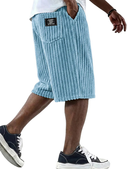 Men's Vintage Corduroy Shorts - Embroidered Comfort Fit Casual Bottoms