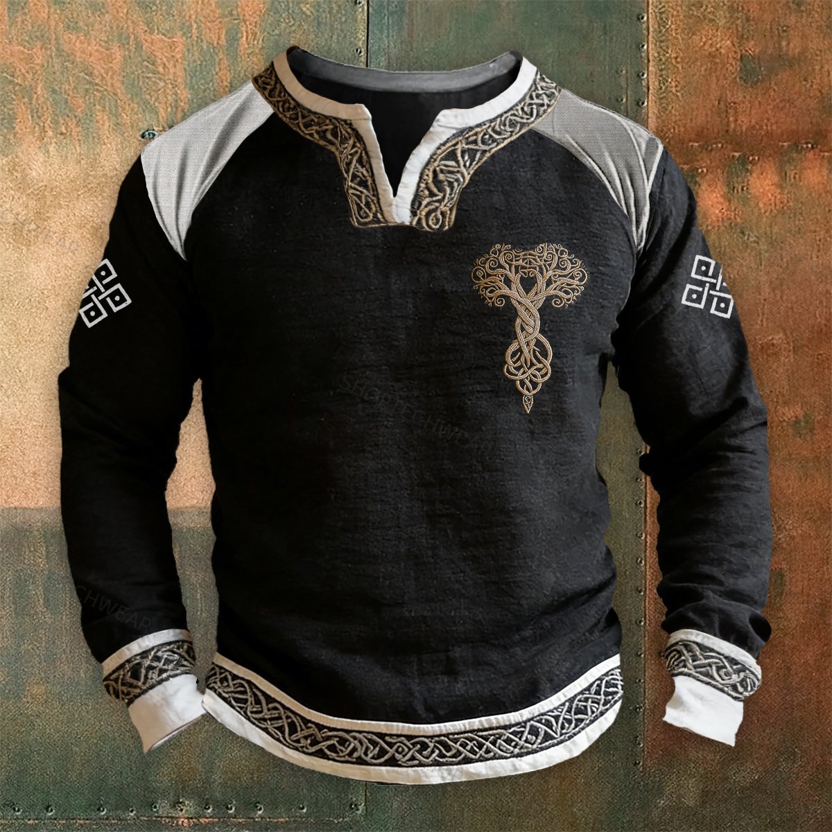 Vintage Viking Fable Myth World Tree Printed Pullover