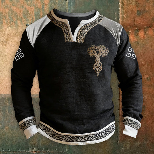Vintage Viking Fable Myth World Tree Printed Pullover