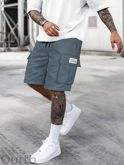 Men's Solid Color Cargo Shorts With Multiple Pockets