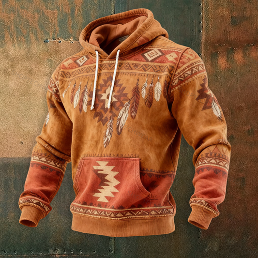Navajo-Inspired Deer Skull Graphic Print Bohemian Geometric Tribal Pattern Hoodie