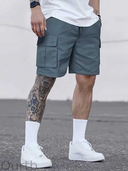 Men's Solid Color Cargo Shorts With Multiple Pockets