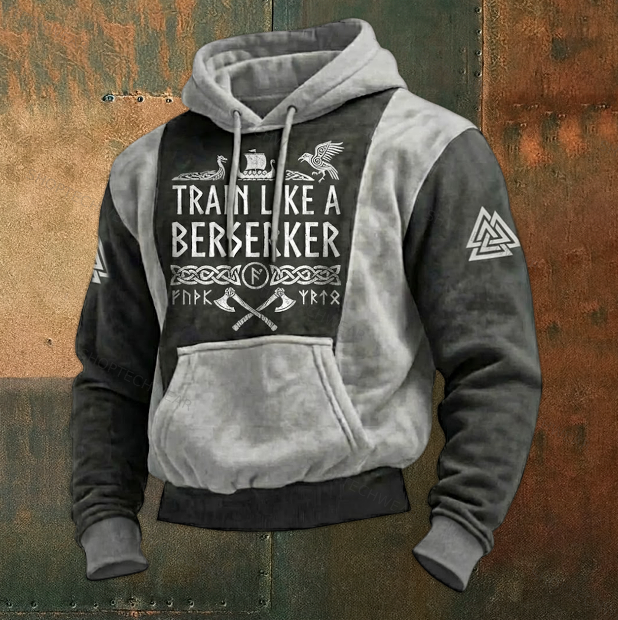 Men's Flannel Viking Two-Tones Train Like A Berserker Streetwear Hoodie