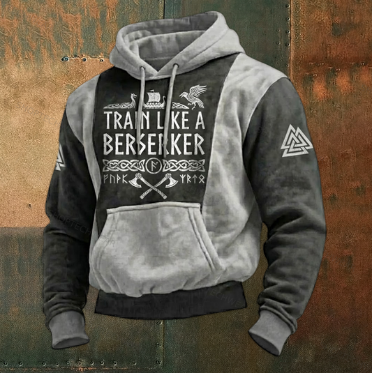 Men's Flannel Viking Two-Tones Train Like A Berserker Streetwear Hoodie