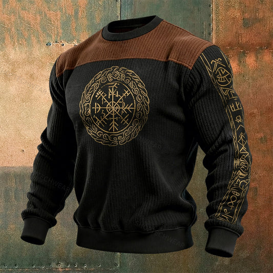 Viking Minimalist Totem Printed Ribbed Slouchy Pullover