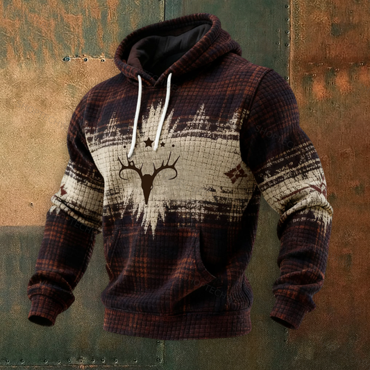 Navajo-Inspired Graphic Hoodie Tribal Aztec Print with Deer Head Details