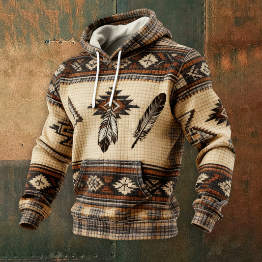 Navajo-Inspired Tribal Feather & Deer Skull Accents Graphic Print Bohemian Hoodie