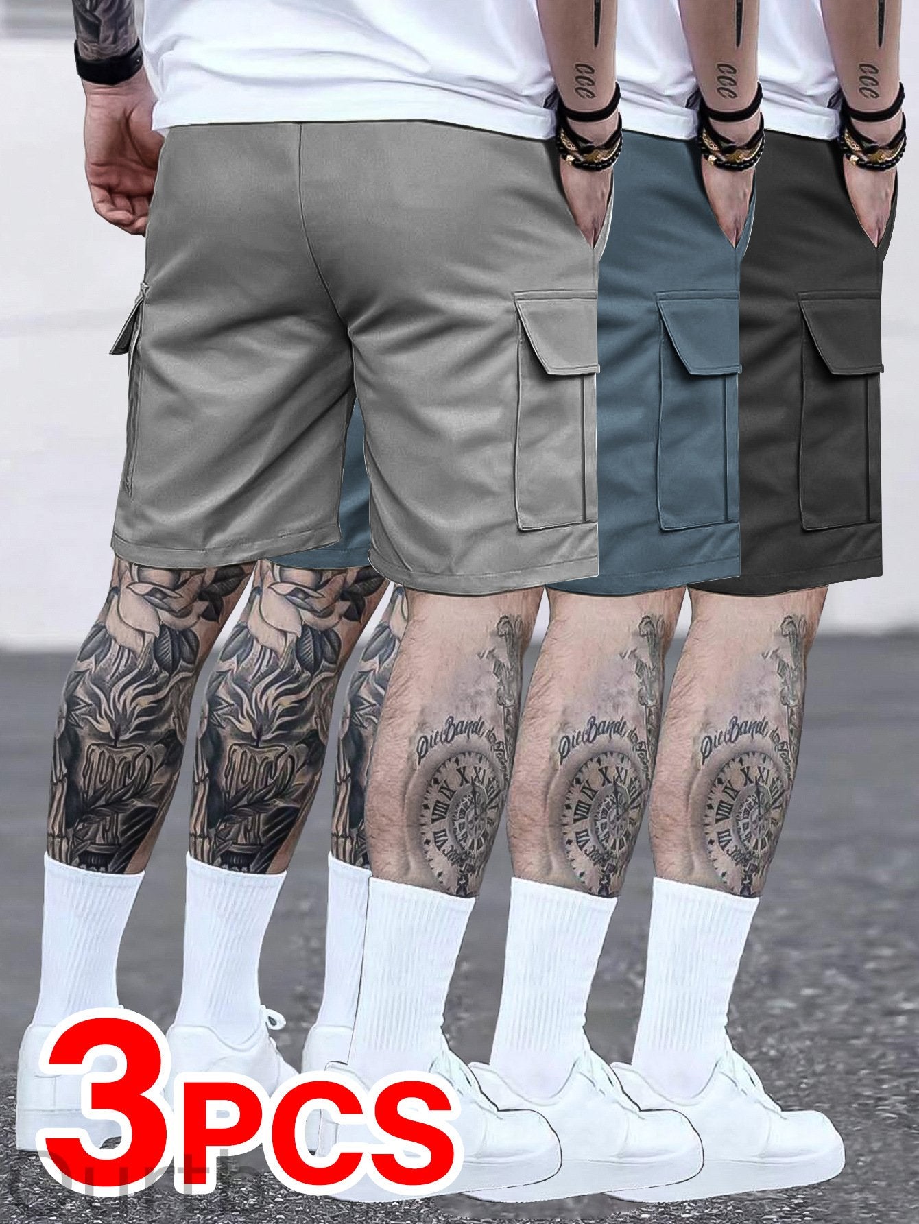 Men's Solid Color Cargo Shorts With Multiple Pockets