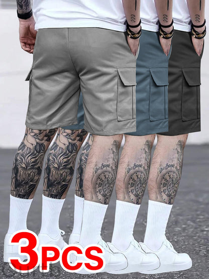 Men's Solid Color Cargo Shorts With Multiple Pockets