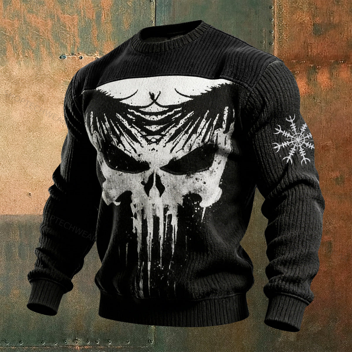 Viking Spooky Skull Graphic Ribbed Knit Pullover