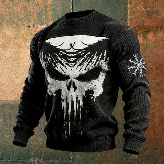 Viking Spooky Skull Graphic Ribbed Knit Pullover