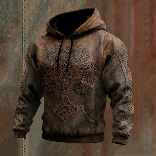Nordic Viking Rider Vintage Yggdrasil Western Long-Sleeve Hoodie