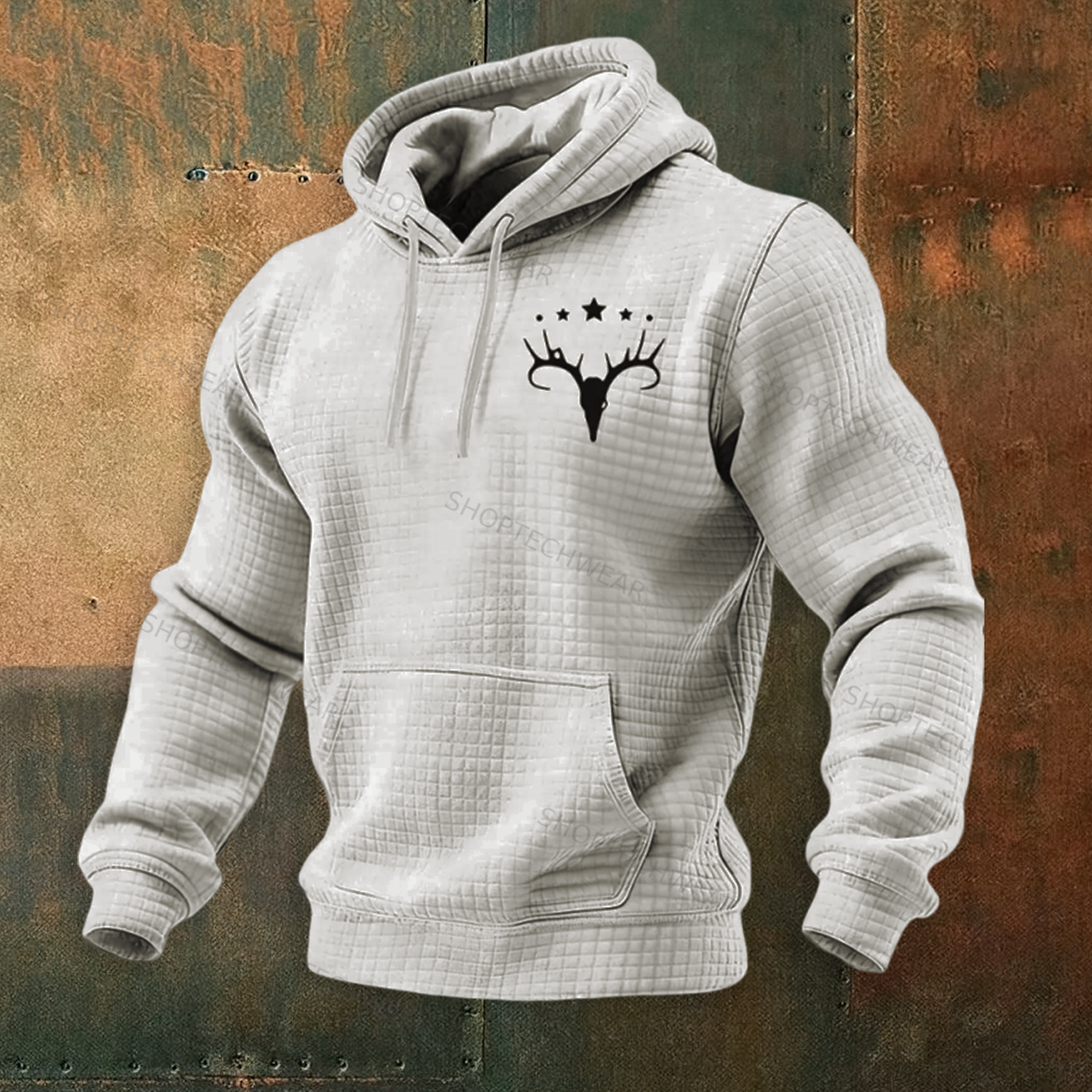 Navajo-Inspired Deer Skull Graphic Print Geometric Tribal Pattern Hoodie