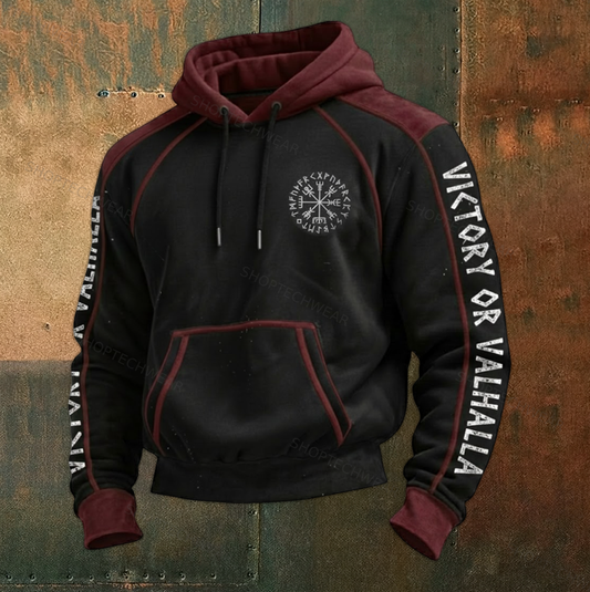 Men's Flannel Viking Nordic Two-Tones Victory Or Valhalla Streetwear Hoodie