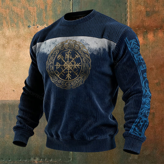 Viking Classic Rune Totem Gradient Printed Ribbed Knit Pullover