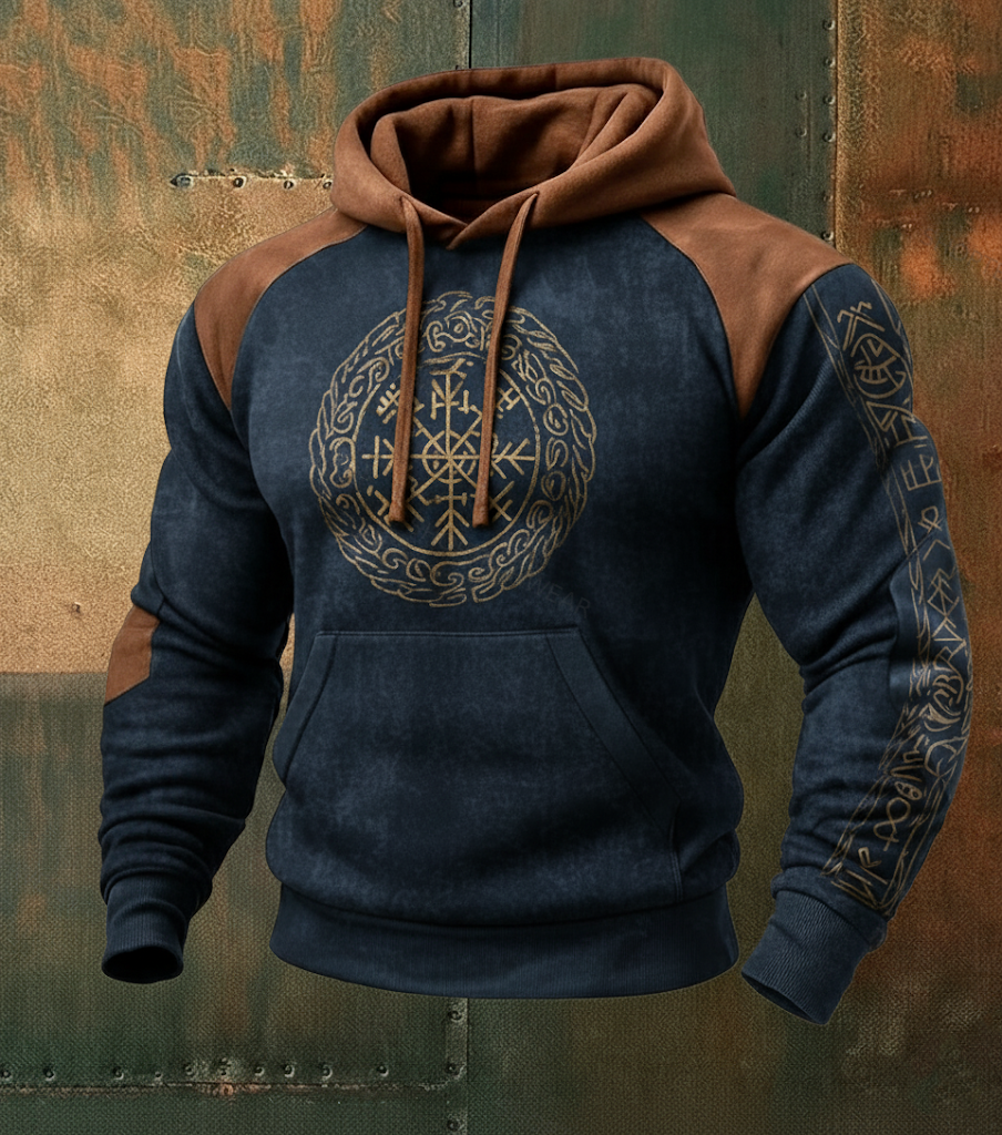 Nordic Viking Style Vegvísir Casual Long-Sleeve Hoodie
