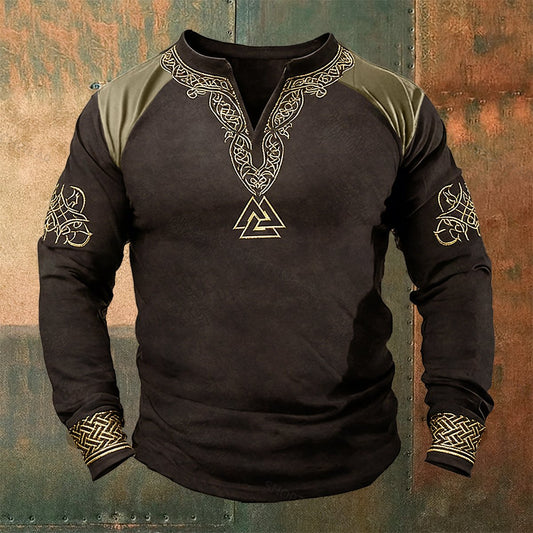 Nordic Viking Style Celtic Knot Printed Casual Base Layer Pullover
