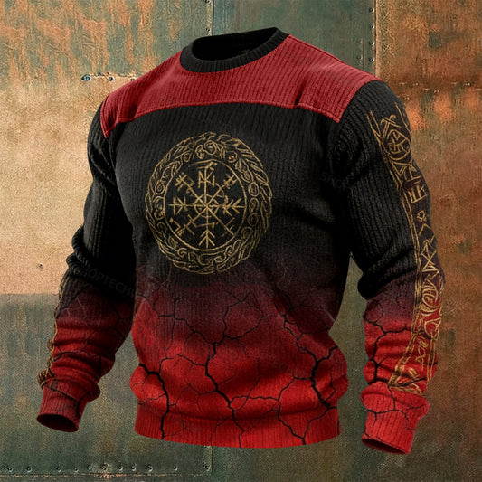 Viking Classic Rune Totem Gradient Printed Ribbed Knit Pullover