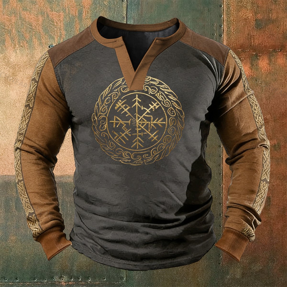 Men's Viking Classic Totem Printed Patchwork Pullover