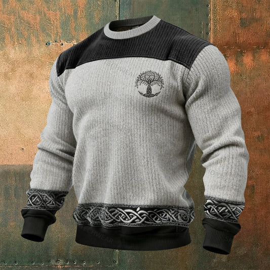 Nordic Celtic Knot & World Tree Minimalist Printed Ribbed Knit Pullover