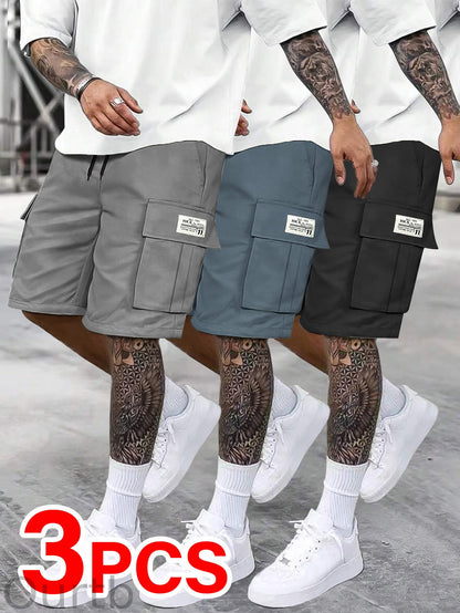 Men's Solid Color Cargo Shorts With Multiple Pockets
