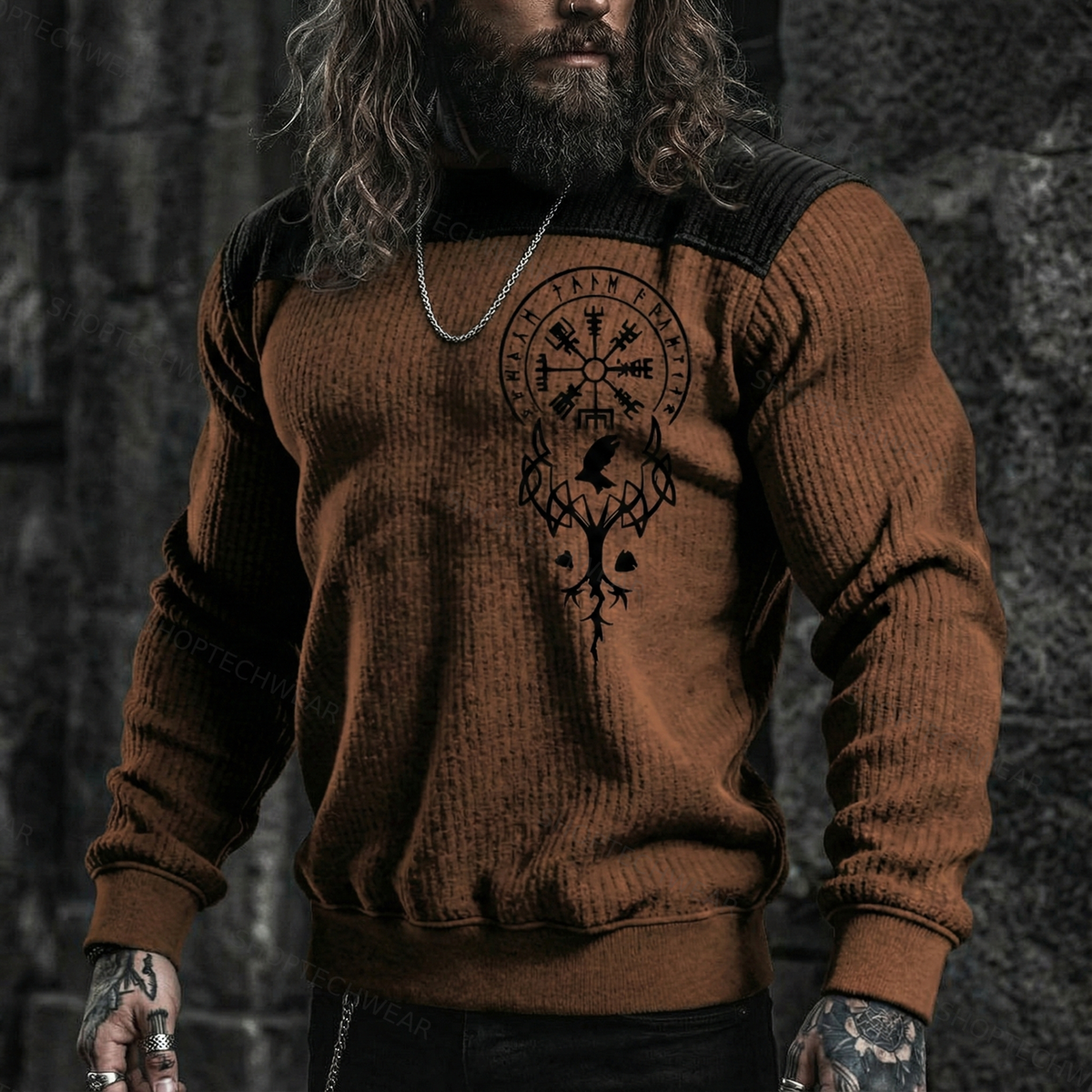 Viking Classic Totem Vintage Graphic Ribbed Pullover