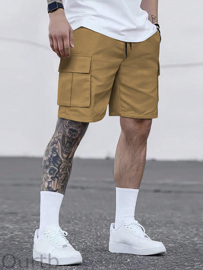 Men's Solid Color Cargo Shorts With Multiple Pockets