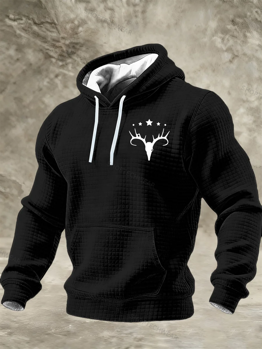Navajo-Inspired Deer Skull Graphic Print Geometric Tribal Pattern Hoodie
