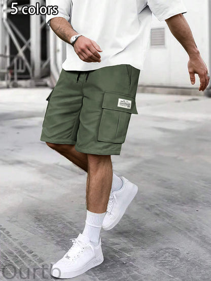 Men's Solid Color Cargo Shorts With Multiple Pockets