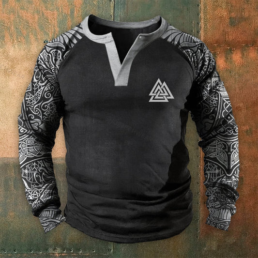Viking Classic Element Artistic Graphic Pullover Henley