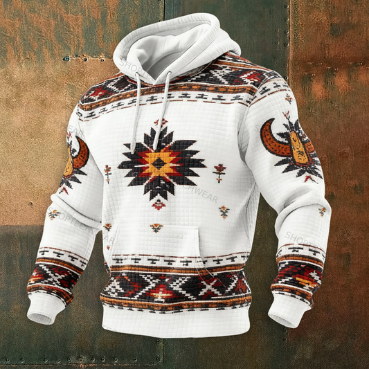 Navajo-Inspired Graphic Print Geometric Tribal Pattern Hoodie