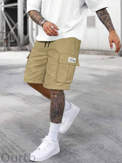 Men's Solid Color Cargo Shorts With Multiple Pockets