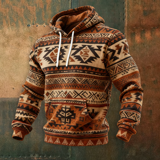 Navajo-Inspired Graphic Print Bohemian Geometric Tribal Pattern Hoodie