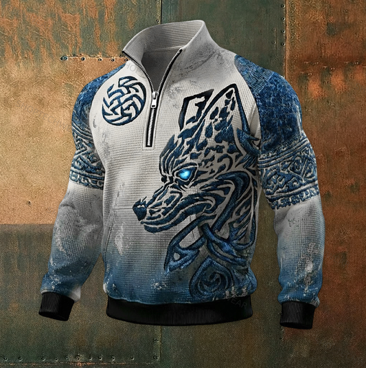 Men's Viking Fenrir Wolf Legend Quarter-Zip Pullover Celtic Sweatshirt