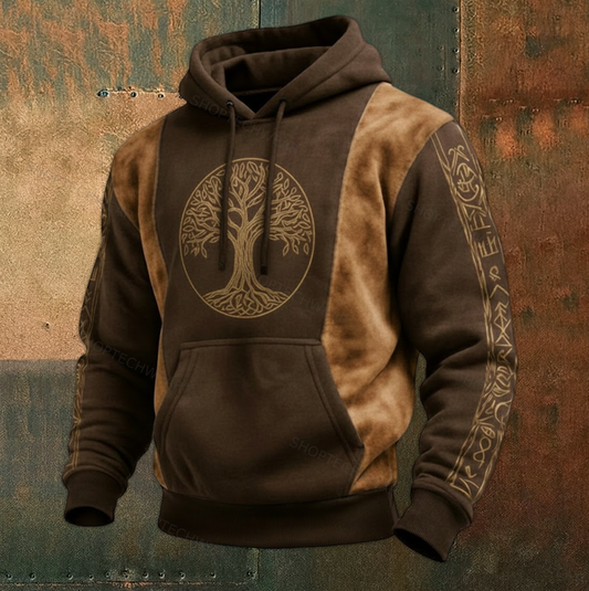 Men's Flannel Viking Nordic Two-Tones Yggdrasill Graphic Streetwear Hoodie