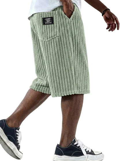 Men's Vintage Corduroy Shorts - Embroidered Comfort Fit Casual Bottoms